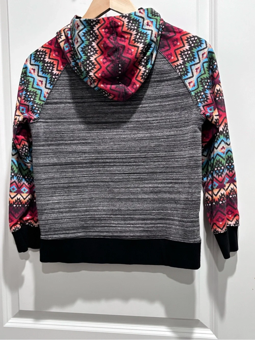 Hooey Gray Pullover Hoodie with Colorful Aztec Sleeves